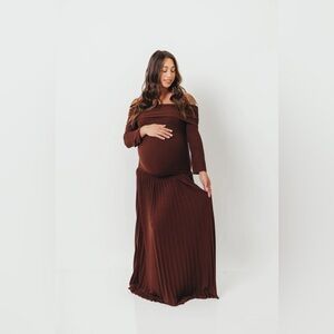Worth Collective Lennox Long Sleeve Maxi Dress in Brown - Bump Friendly - Large